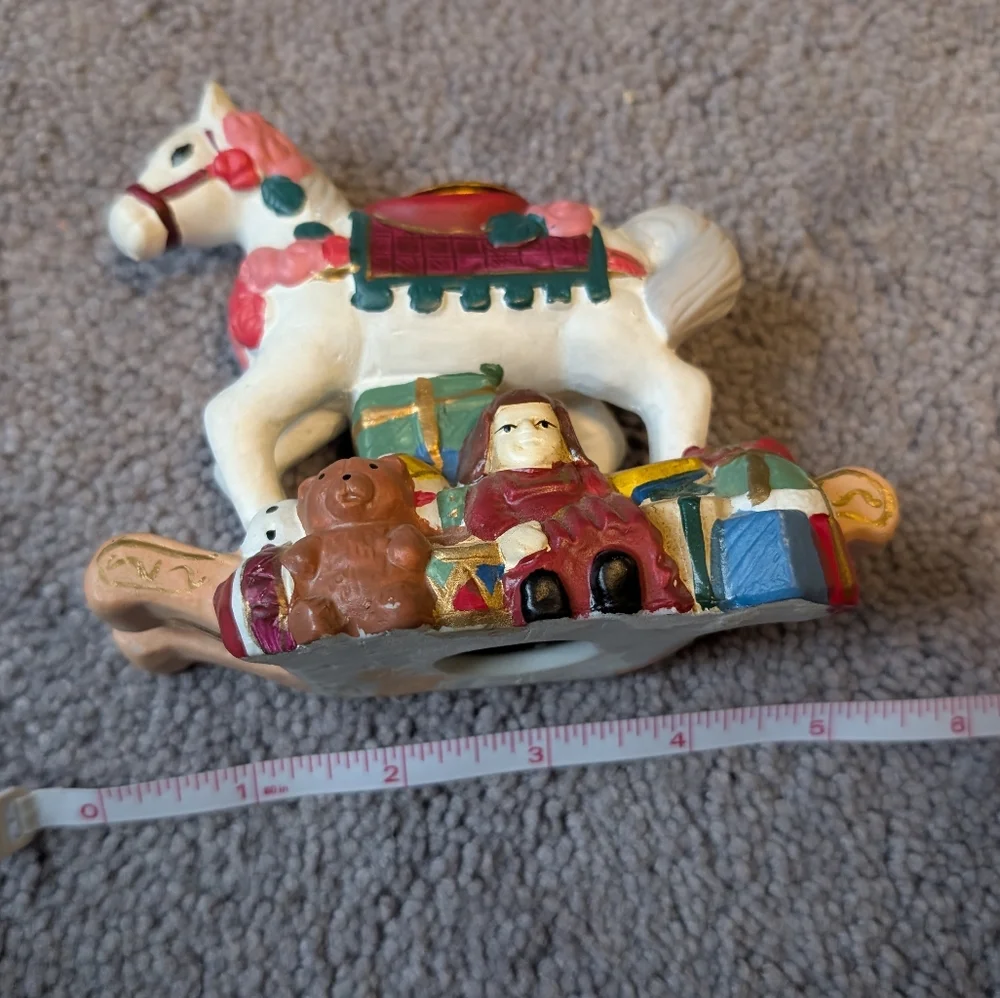 Vintage Ceramic Rocking Horse Candle holder Christmas Holiday Doll Teddybear